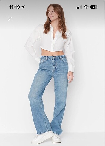 Mavi Düşük Bel Geniş Paça Wide Leg Jeans