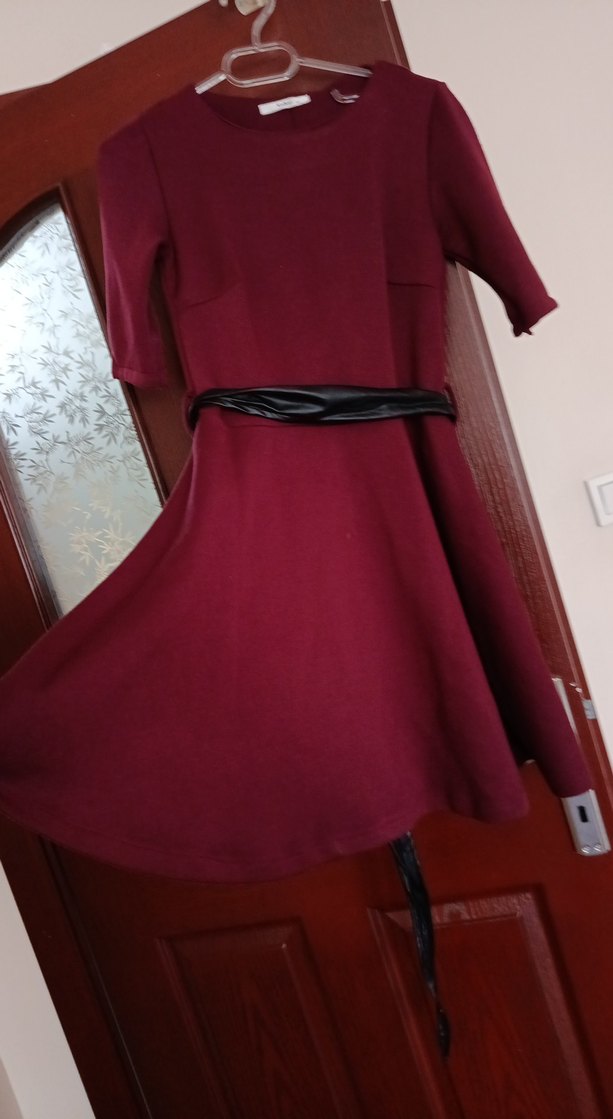 bordo kışlık ,şık elbise - Görsel 2