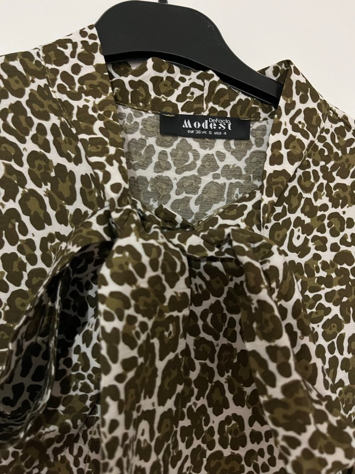 Uzun Kolu Kahverengi Yılan Desenli Elbise - Görsel 2