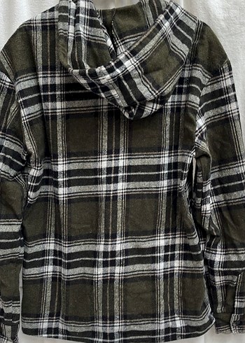 Gri Kapüşonlu Düğmeli Rahat Gömlek - Görsel 3