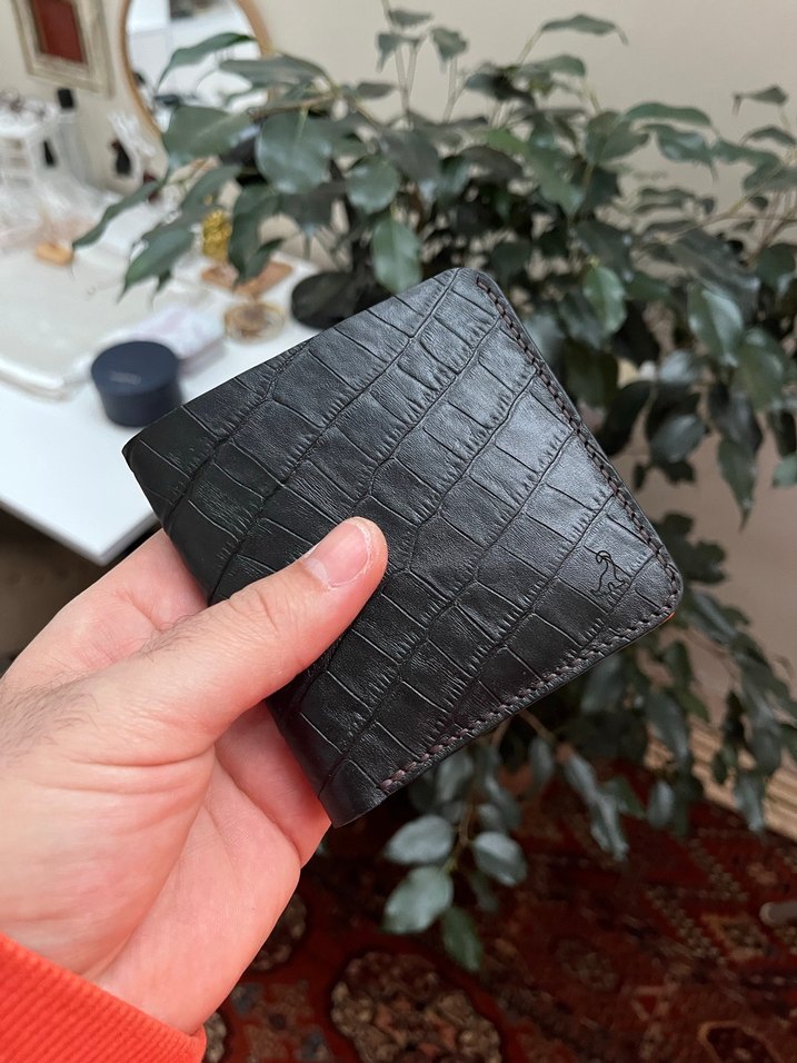 Siyah Gerçek Dan Derisi Timsah Desenli Erkek Cüzdan - Görsel 2