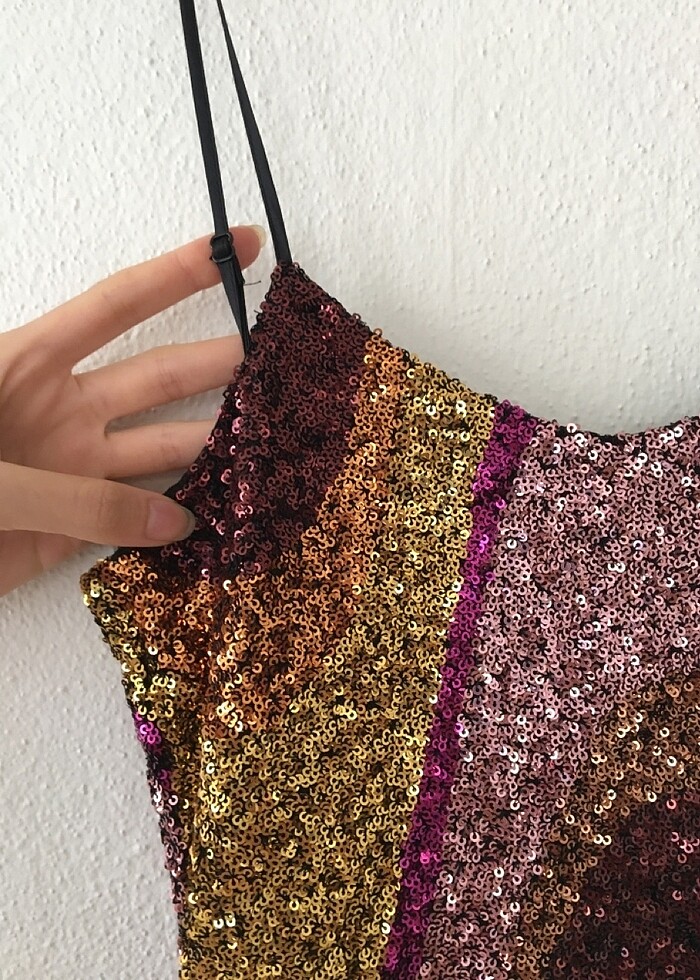 Stradivarius payetli gold mini elbise - Görsel 3