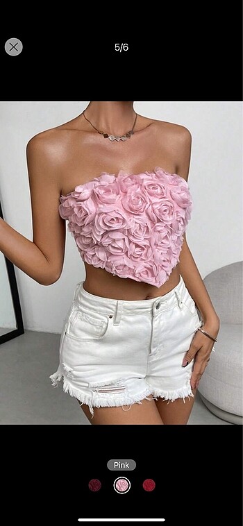 Diğer Üç boyutlu gül motifli crop büstiyer pembe
