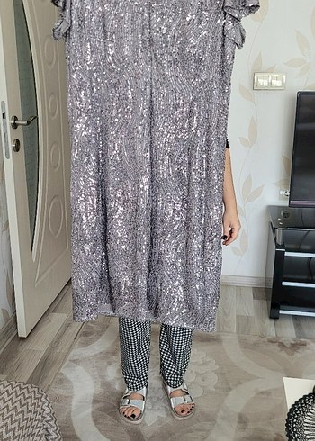 Gri Yılan Desenli Drapeli Uzun Elbise - Görsel 2