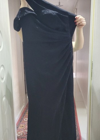 Siyah Drapeli V Yakalı Uzun Abiye Elbise - Görsel 2