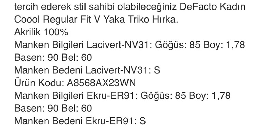 l Beden Defacto hırka