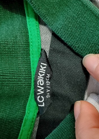 Yeşil Gri Çizgili Uzun Kollu çocuk Polo Tişört - Görsel 4