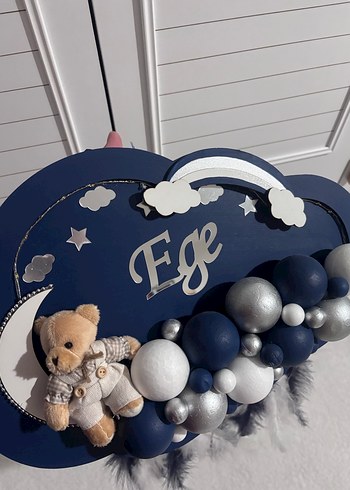 Mavi Bulutlu Bebek Kapı Süsü ve Yastık - Görsel 2