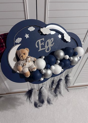 Mavi Bulutlu Bebek Kapı Süsü ve Yastık - Görsel 3