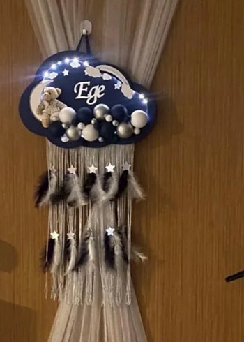 Mavi Bulutlu Bebek Kapı Süsü ve Yastık - Görsel 4