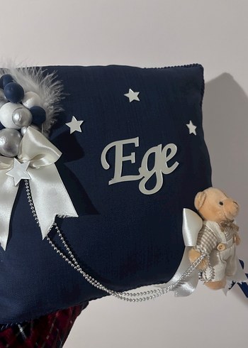 Mavi Bulutlu Bebek Kapı Süsü ve Yastık - Görsel 5