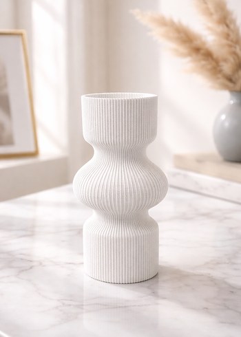 Beyaz Dokulu Çizgi Detay Vazo - Görsel 3
