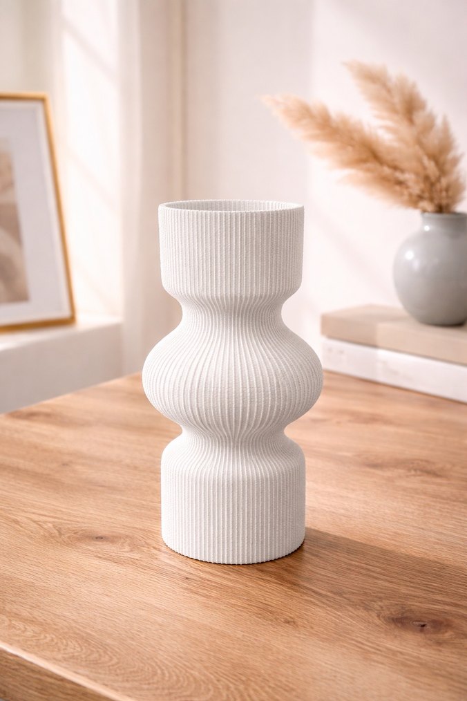 Beyaz Dokulu Çizgi Detay Vazo - Görsel 2