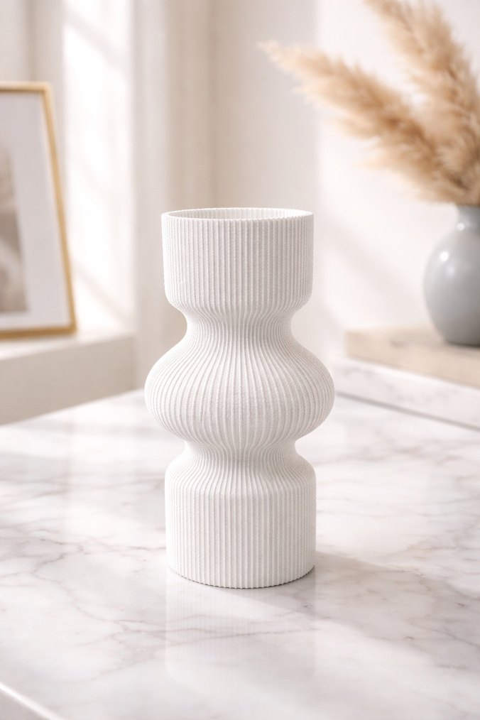 Beyaz Dokulu Çizgi Detay Vazo - Görsel 3