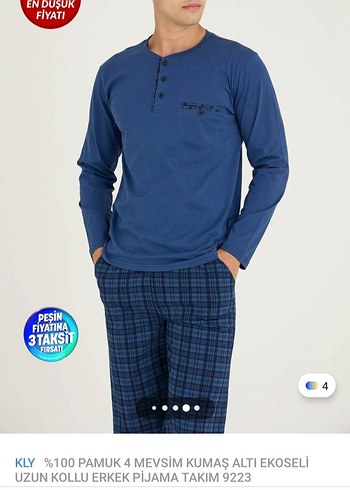 Erkek 4 Mevsim %100 Pamuk Alt üst Pijama Takımı Sıfır L Beden - Görsel 12