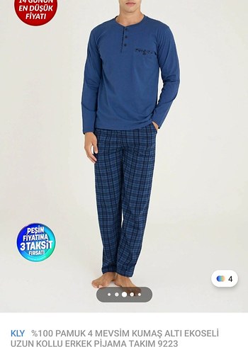 Erkek 4 Mevsim %100 Pamuk Alt üst Pijama Takımı Sıfır L Beden - Görsel 10