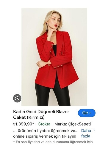 Kadın Gold Düğmeli Blazer Ceket (Kırmızı)