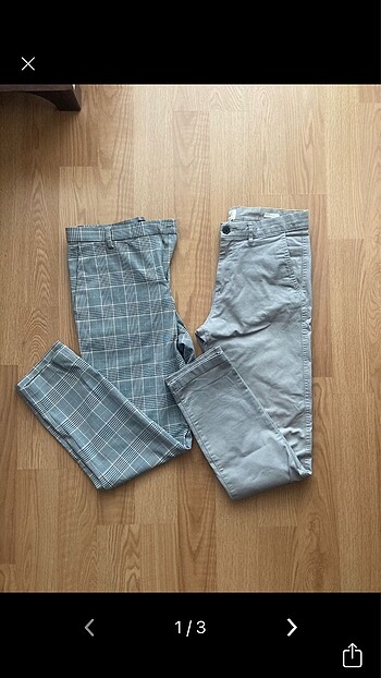 H&M erkek gri pantolon iki adet biri ekoseli