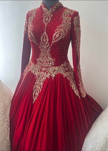 Bordo İşlemeli Uzun Kollu Henna Elbise
