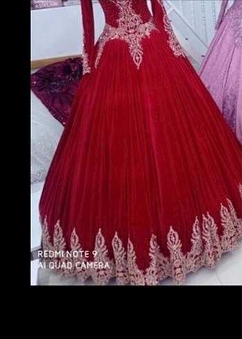 Gelinlik Bordo İşlemeli Uzun Kollu Henna Elbise
