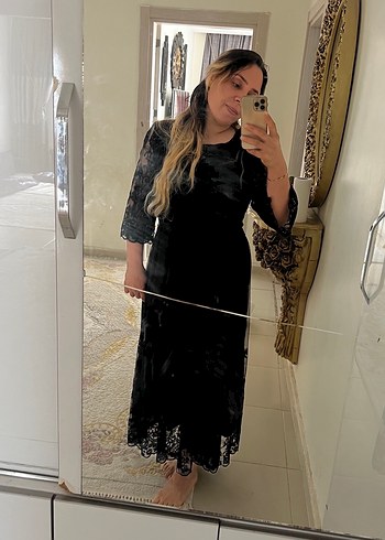 Lace Detaylı Siyah Uzun Gotik Elbise