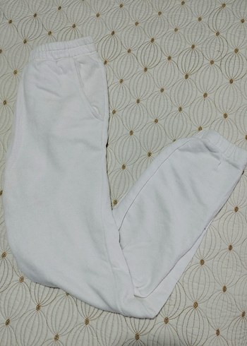 Kadın Beyaz Pamuklu Rahat Kesim Eşofman lastikli - Görsel 3