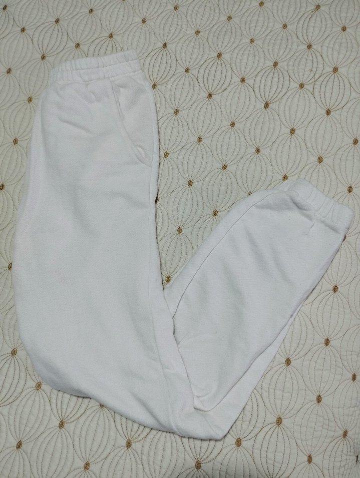 Kadın Beyaz Pamuklu Rahat Kesim Eşofman lastikli - Görsel 3