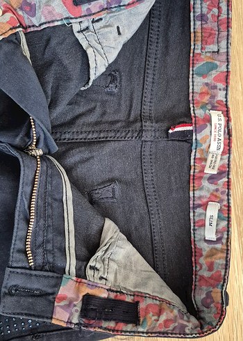 Lacivert Düğmeli Taşlı Denim Polo Pantolon - Görsel 6