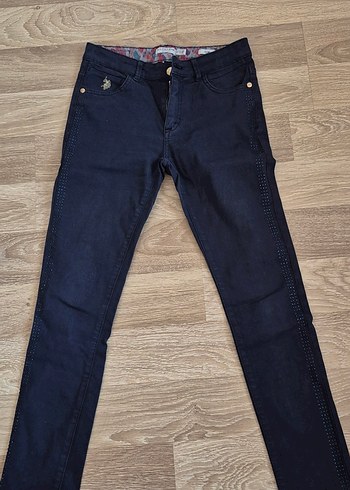 U.S Polo Assn. Lacivert Düğmeli Taşlı Denim Polo Pantolon