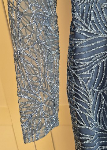 Mavi Simli Midi Boy Abiye Elbise - Görsel 6