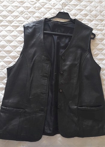 Düğmeli Siyah Deri Biker Yelek