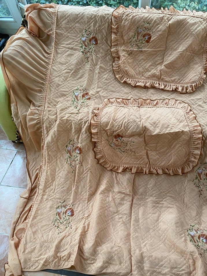 Nakışlı Bej Pastel Yatak Örtüsü - Görsel 4