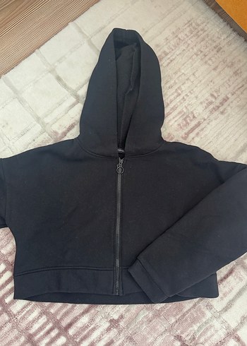 Fermuarlı Siyah Kapüşonlu Kadın Sweatshirt