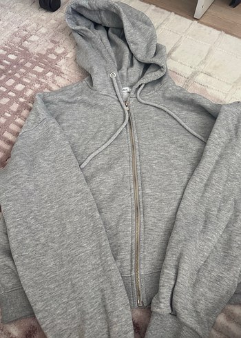 xs Beden Gri Kapüşonlu Fermuarlı Kadın Sweatshirt