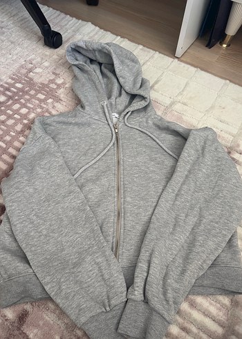 Gri Kapüşonlu Fermuarlı Kadın Sweatshirt