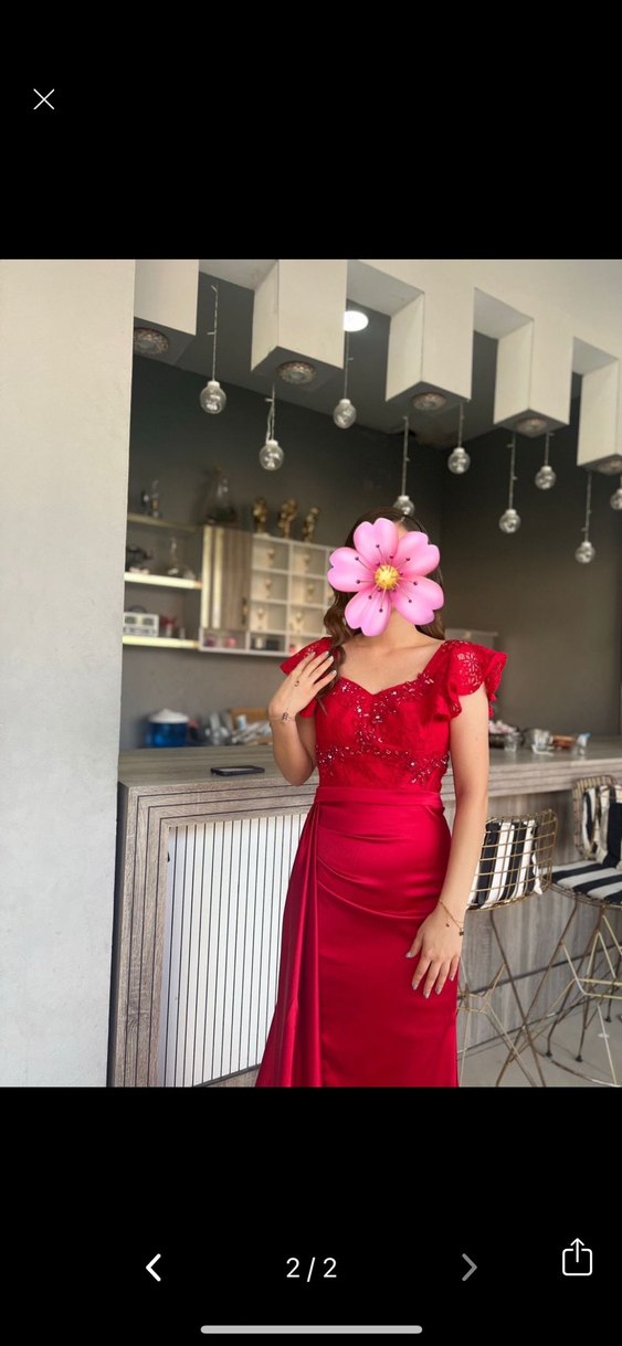 Kırmızı Drapeli Uzun Abiye Elbise - Görsel 2