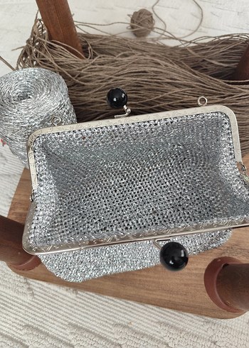 Beden gri Renk Gri Örgü Kadın Clutch Çanta
