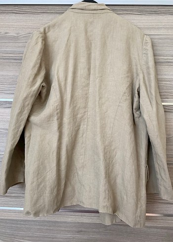 Bej Keten Düğmeli Kadın Blazer Ceket - Görsel 2