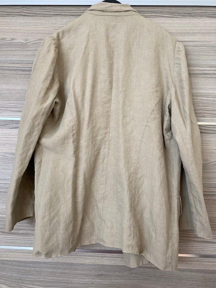 Bej Keten Düğmeli Kadın Blazer Ceket - Görsel 2