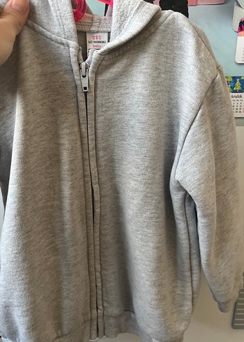 Çocuk Gri Kapüşonlu Fermuarlı Sweatshirt - Görsel 4