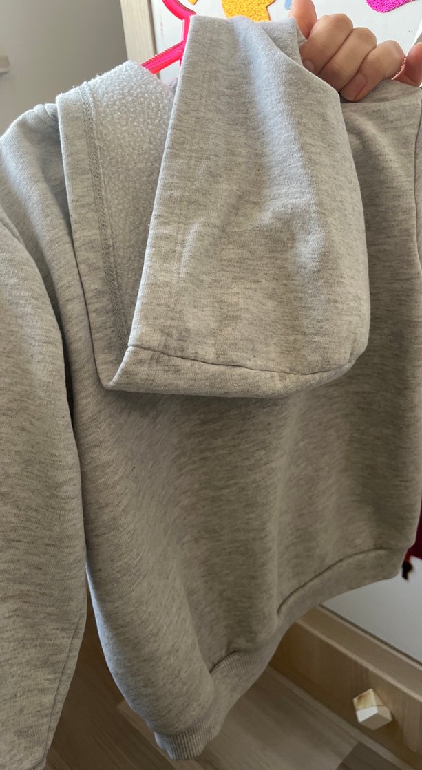 Çocuk Gri Kapüşonlu Fermuarlı Sweatshirt - Görsel 3