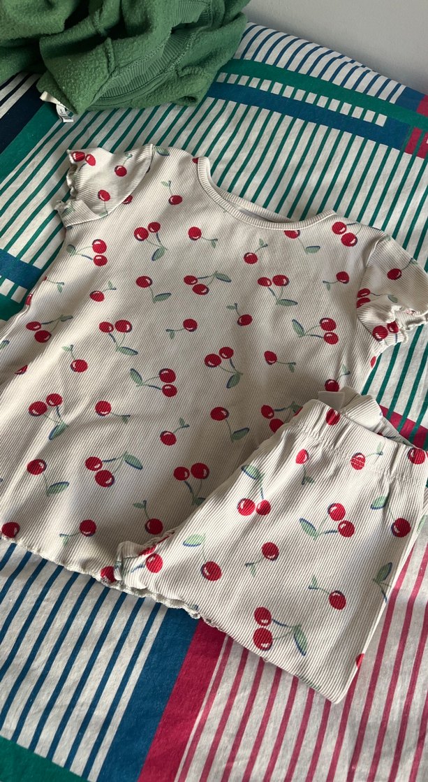 Kız Bebek Kiraz Desenli Piliseli Takım - Görsel 4