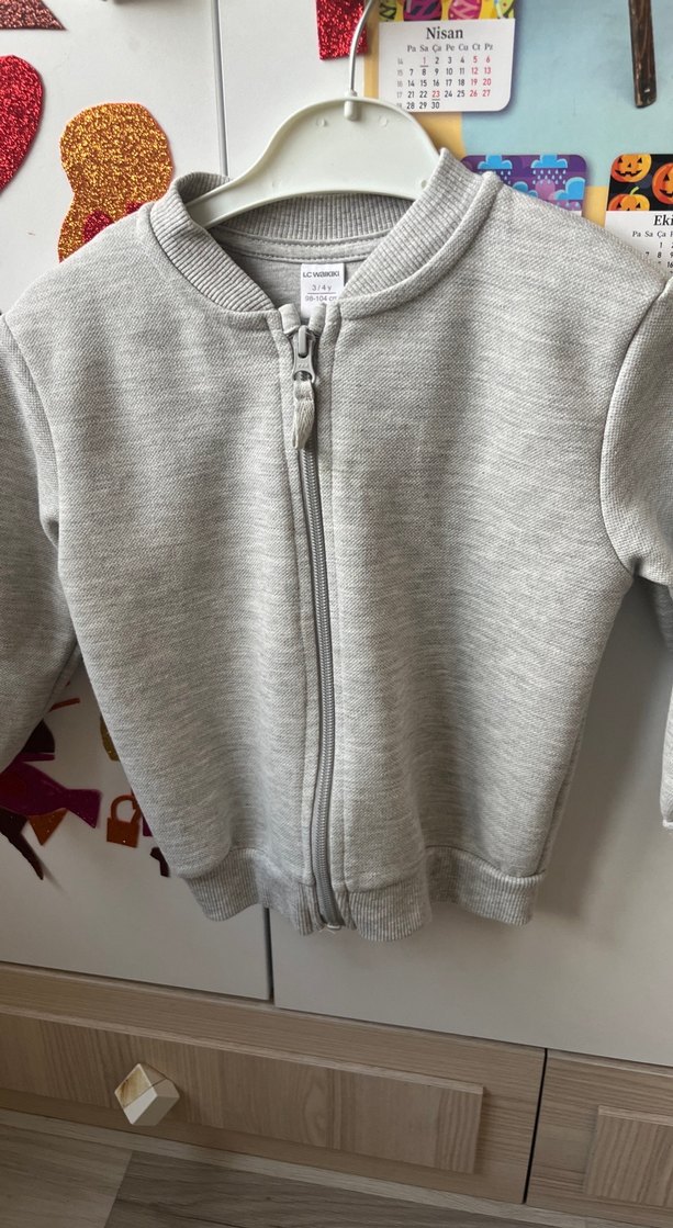 Gri Fermuarlı Erkek Çocuk Sweatshirt - Görsel 4