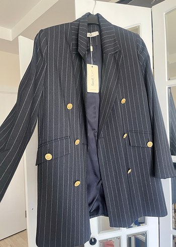 Seçil Düğmeli Çizgili Lavivert Kadın Blazer Ceket