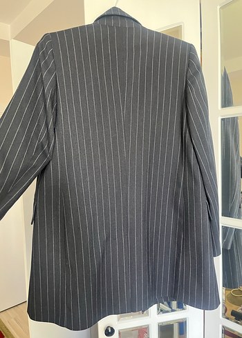 36 Beden gri Renk Düğmeli Çizgili Lavivert Kadın Blazer Ceket