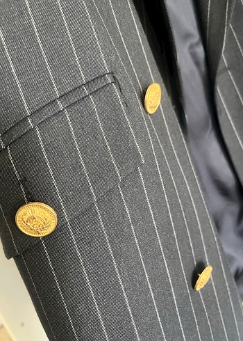 36 Beden Düğmeli Çizgili Lavivert Kadın Blazer Ceket