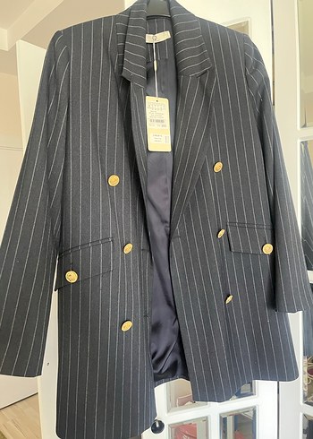 Düğmeli Çizgili Lavivert Kadın Blazer Ceket