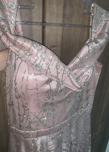 Işıltılı toz pembe uzun abiye - Görsel 4