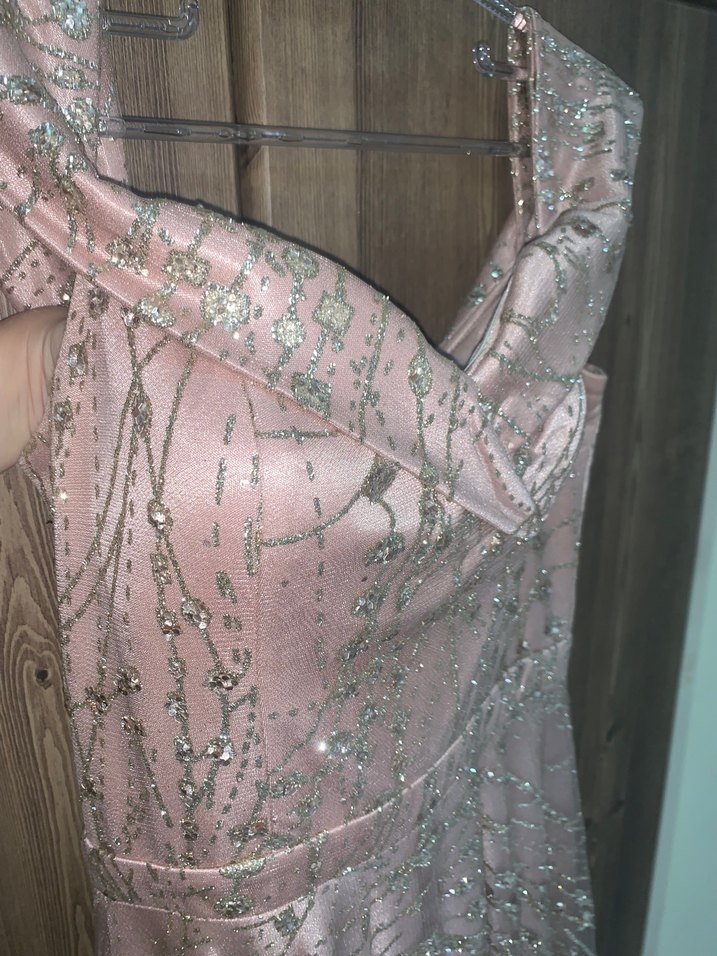 Işıltılı toz pembe uzun abiye - Görsel 5
