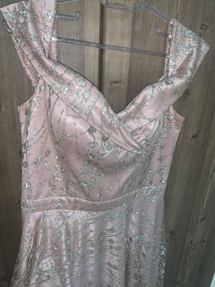 Işıltılı toz pembe uzun abiye - Görsel 3